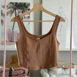 Aerie Ribbed Cropped Tank Top | Warm Brown | Size Large